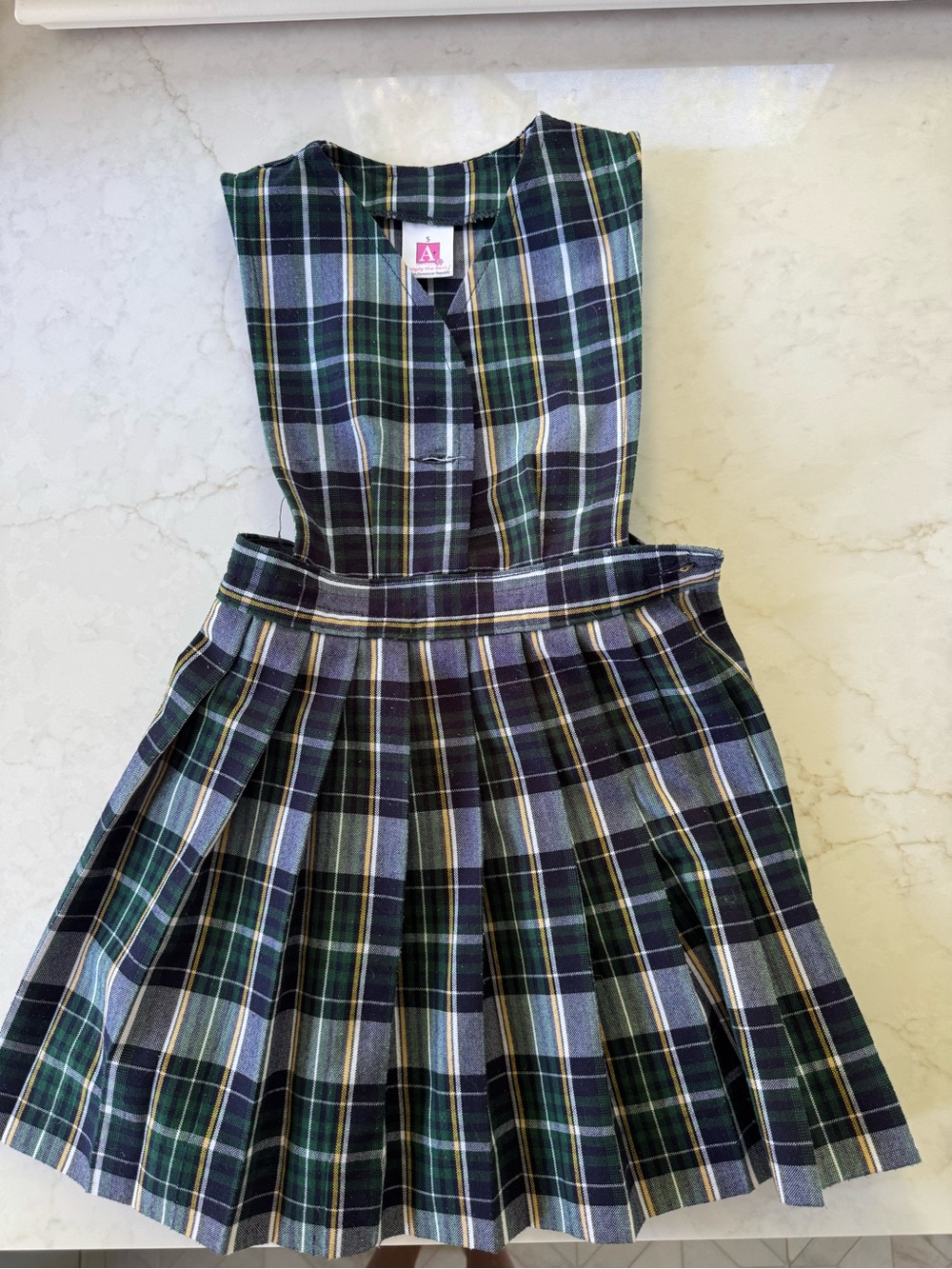 Uniform School Plaid Pleated Girls' Dress - Green Plaid